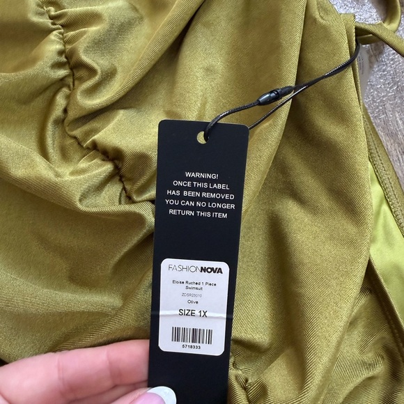 Olive Green Halter Ruched One-Piece Swimsuit - Picture 7 of 9